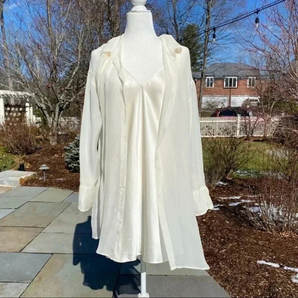 NWT Free People Renata Set 100% Silk Slip Dress Set White Large